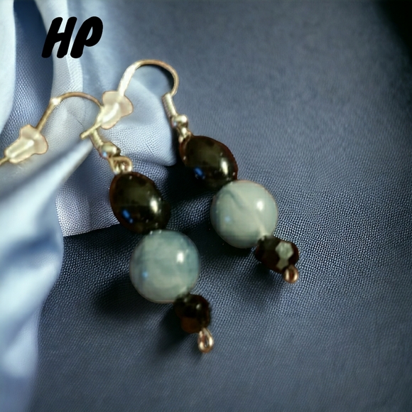 Black & Gray Beaded Hand Crafted Drop Earrings - Picture 7 of 7